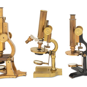 Appraisal: Three American Brass Microscopes th Century comprising an example by