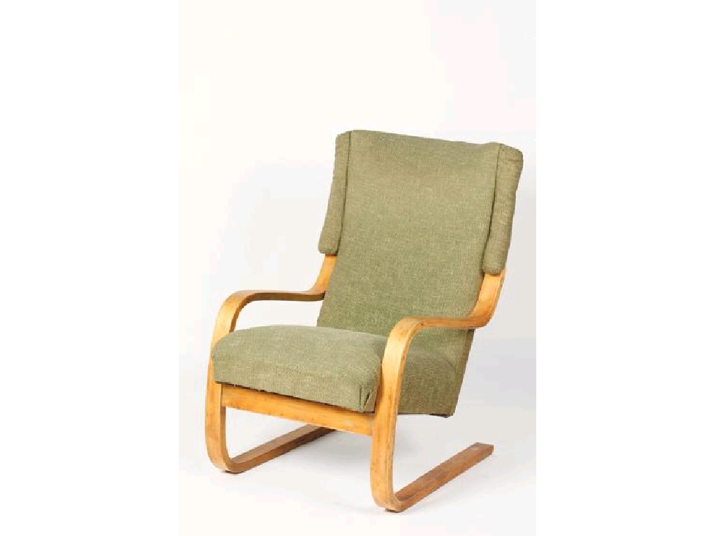 Appraisal: ALVAR AALTO A SPRING ARMCHAIR with upholstered back and seat