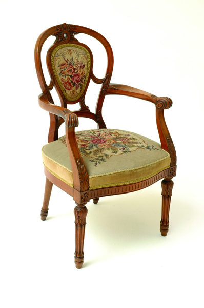 Appraisal: A LOUIS IV STYLE WALNUT FAUTEUIL The open work back