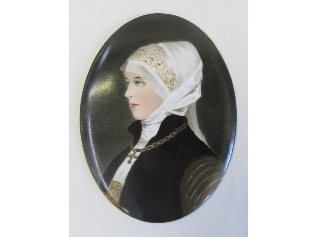 Appraisal: KPM oval porcelain plaque painted with a woman with covered