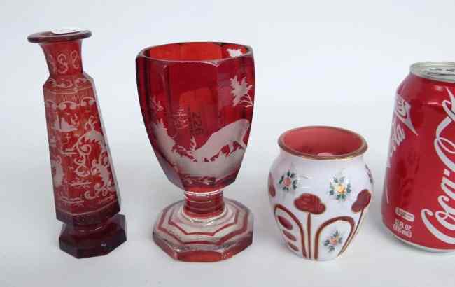 Appraisal: Lot including two pcs etched cranberry glass and case glass