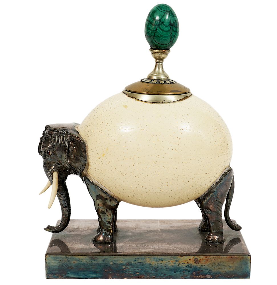 Appraisal: Anthony Redmile Ostrich Egg Elephant Vessel Anthony Redmile British -