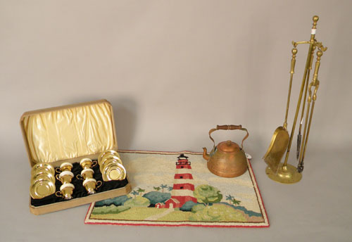 Appraisal: Gold plated demitasse set together with a copper kettle brass