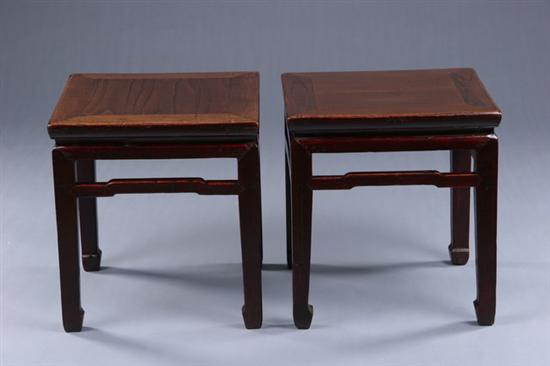 Appraisal: PAIR CHINESE LACQUERED ELMWOOD STOOLS Ming dynasty Shanxi province -