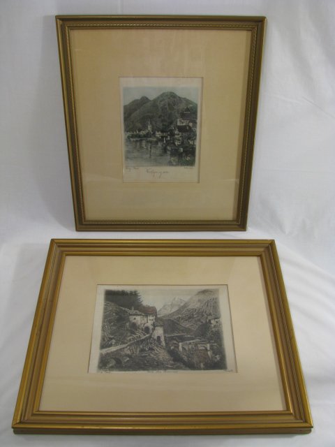 Appraisal: Two Continental hand colored engravings on silk signed by artist