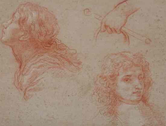 Appraisal: FRENCH SCHOOL th th century STUDY OF TWO HEADS AND