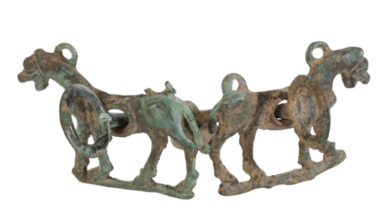 Appraisal: A LURISTAN BRONZE HORSE BIT AND CHEEK PIECES each modelled