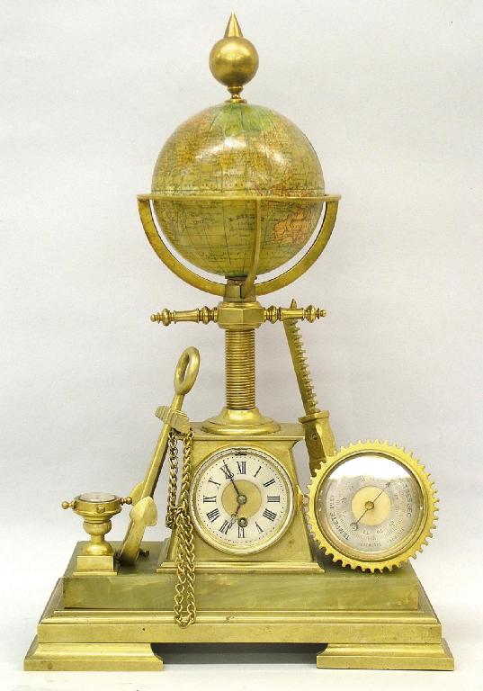 Appraisal: Novelty onyx and ormolu desk barometer clock timepiece the clock