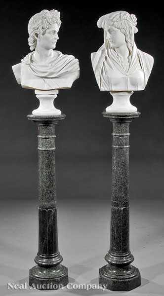 Appraisal: A Pair of Carrara Marble Busts of Apollo and Diana