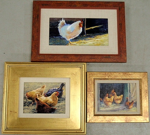 Appraisal: - Three acrylic on board paintings of chickens all by