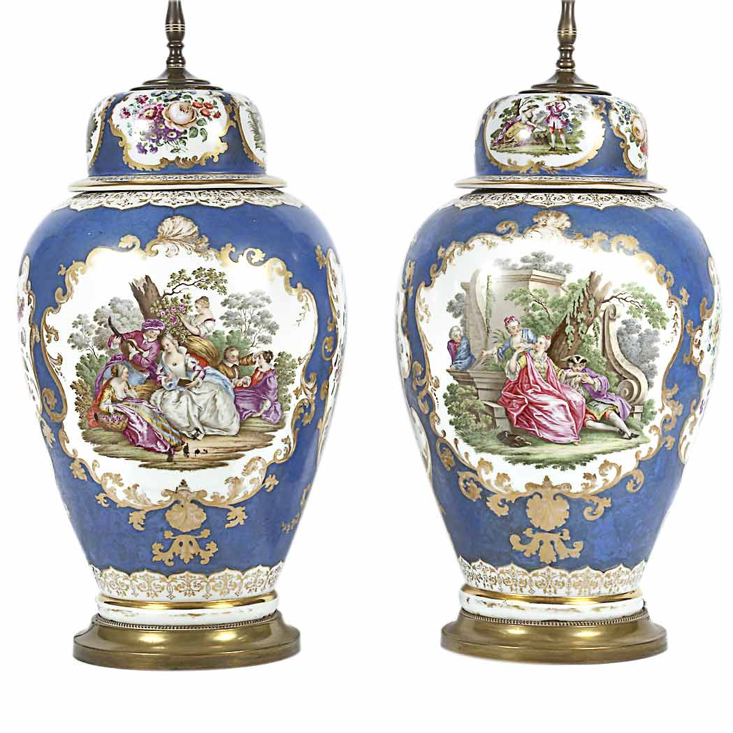 Appraisal: Pair of Meissen Style Gilt and Polychrome Decorated Porcelain Vases