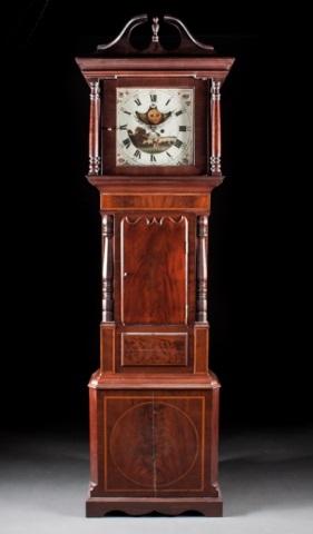 Appraisal: William IV mahogany tall-case clock circa painted sheet metal moon