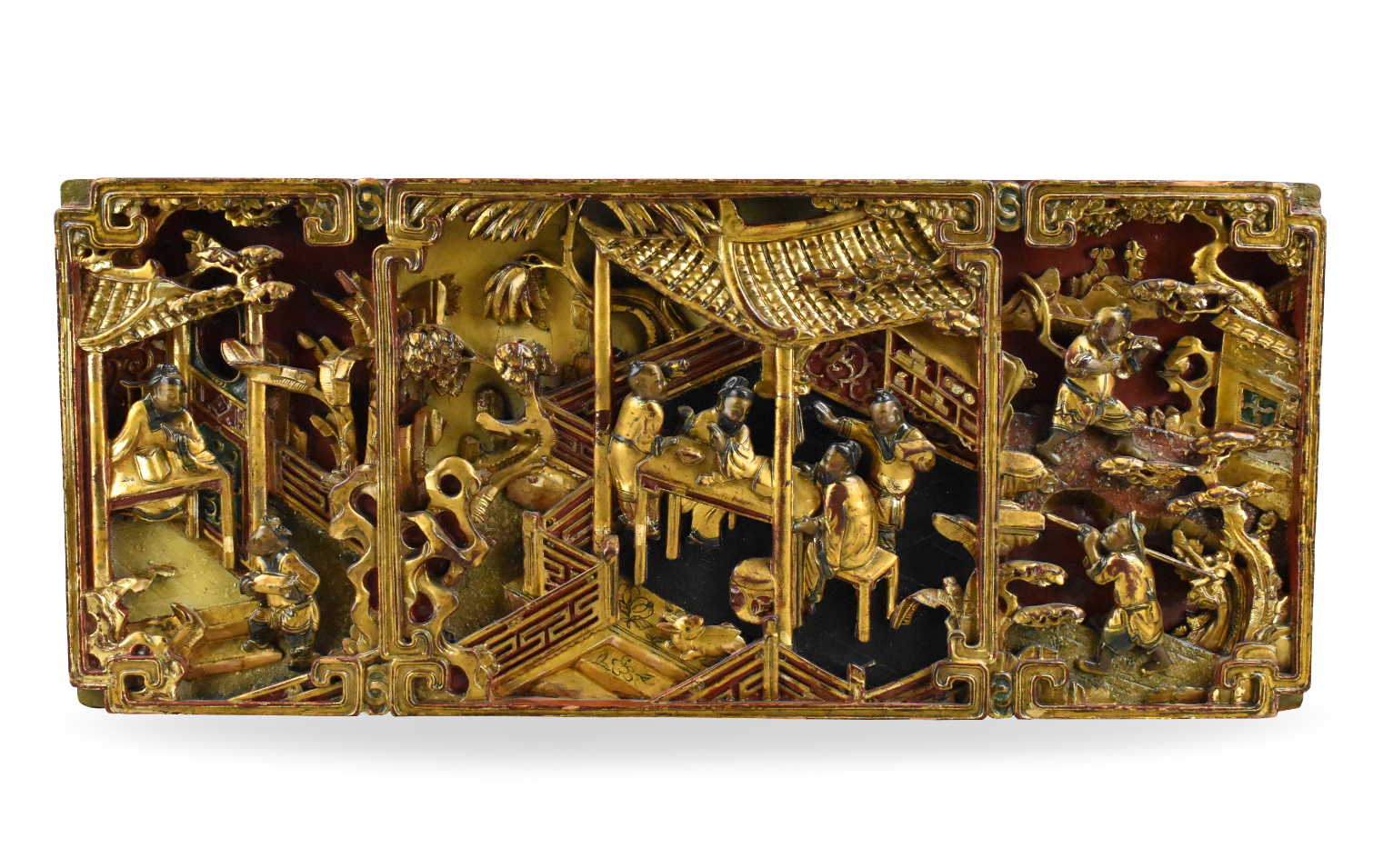 Appraisal: A Chinese gilt lacquered wood frame carving with figures dating