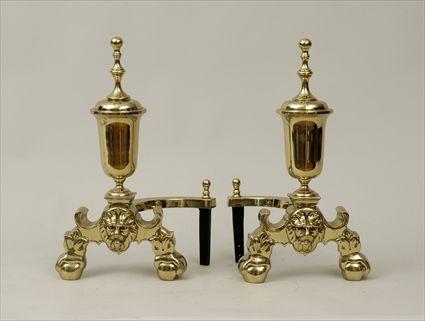 Appraisal: Pair of George III-Style Brass Andirons x x in