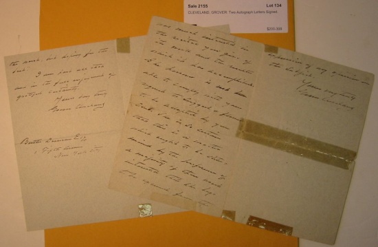 Appraisal: CLEVELAND GROVER Two Autograph Letters Signed The first to Sara