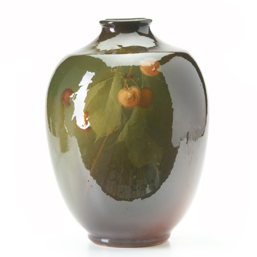 Appraisal: WELLER Louwelsa bulbous vase painted by Lillie Mitchell with cherries