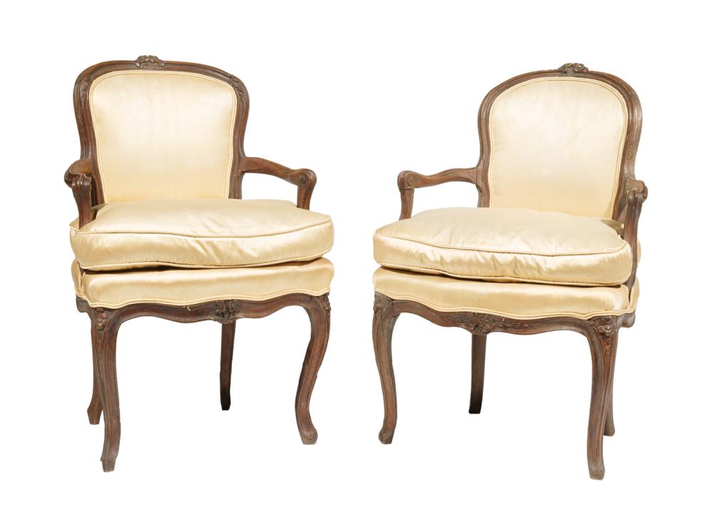 Appraisal: Pair of Louis XVI-Style Carved Beechwood Fauteuils th c floral