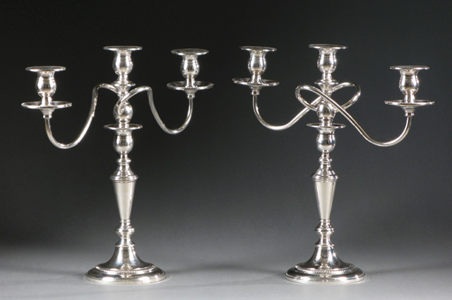 Appraisal: PAIR FISHER STERLING SILVER CANDELABRA -light convertible to single candlesticks