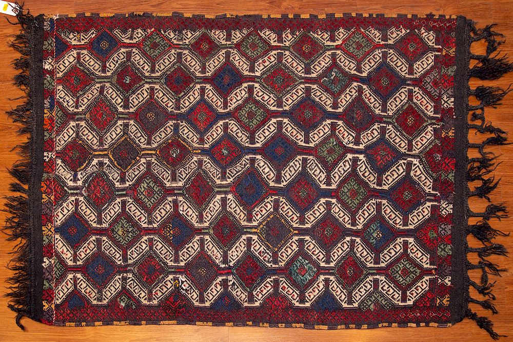 Appraisal: Turkish Kilim Rug x hand woven wool foundation Condition Absence