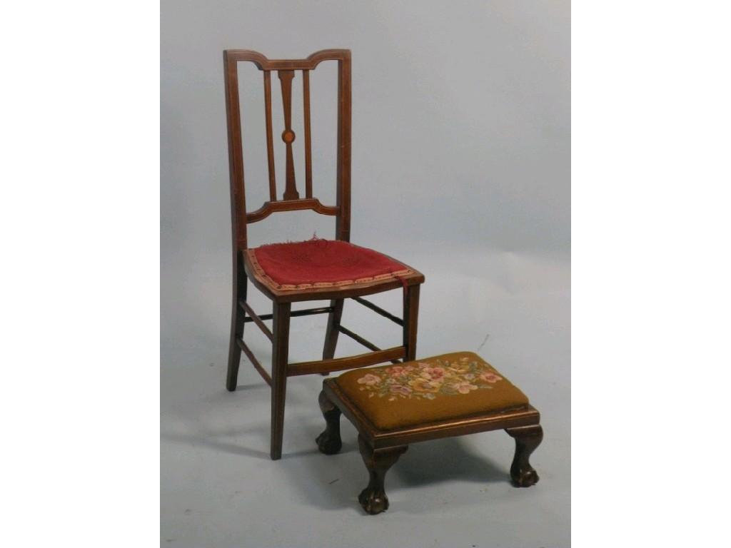 Appraisal: An Edwardian inlaid bedroom chair and a foot stool with