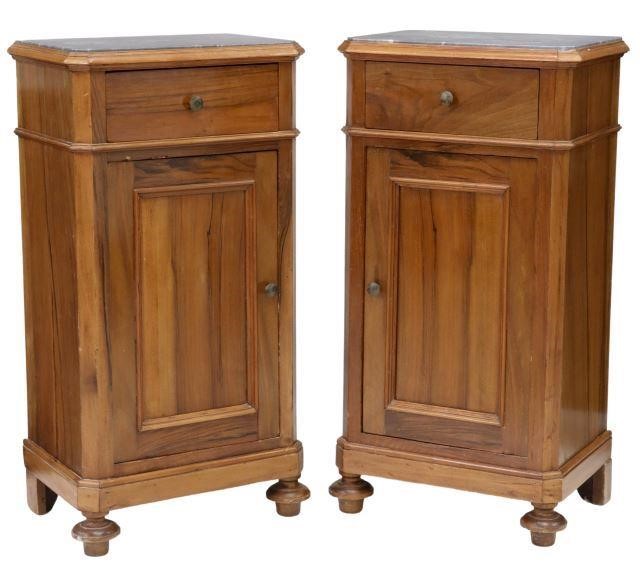 Appraisal: pair Italian marble-top walnut nightstands th c having inset marble