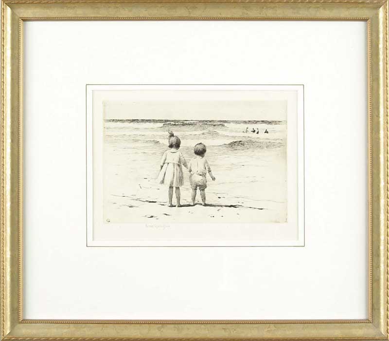 Appraisal: SEARS GALLAGHER American - CHILDREN AT THE BEACH Etching on