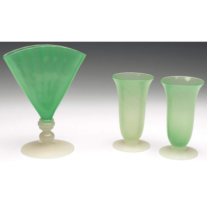 Appraisal: Steuben vase fan shape in Jade green glass with opalescent