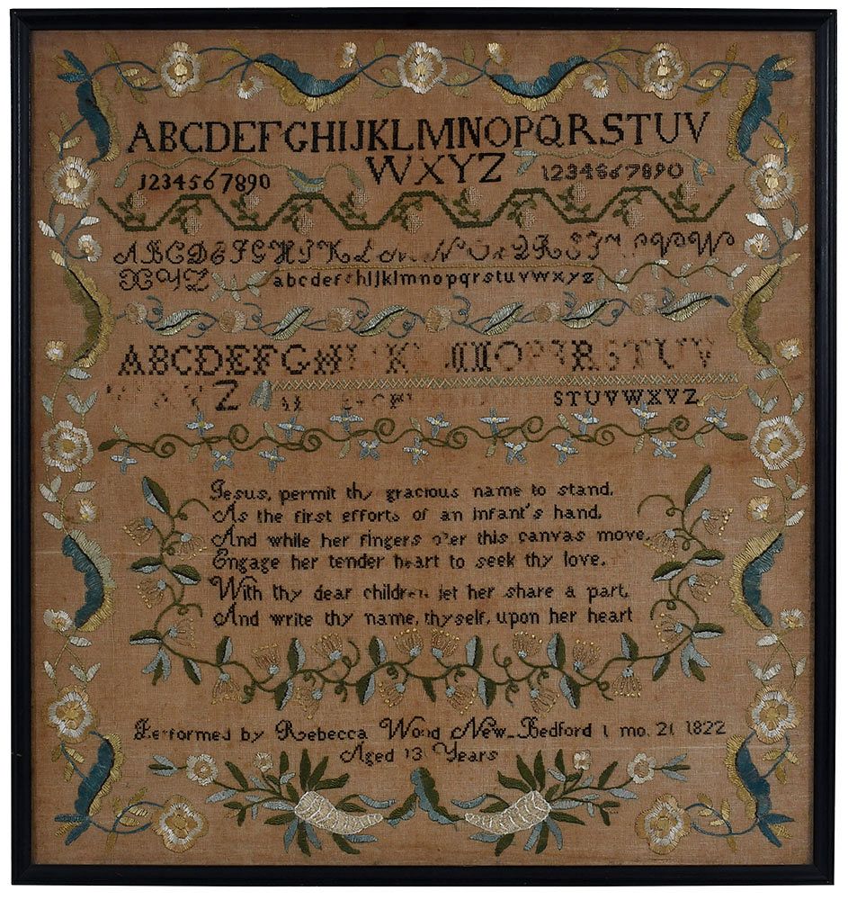 Appraisal: Rare New Bedford Massachusetts Needlework stitched Performed by Rebecca Wood