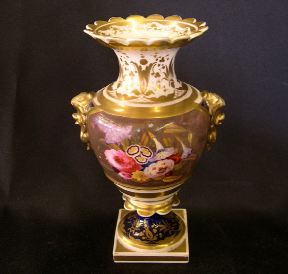 Appraisal: Good Diminutive English Richly Gilded and Polychromed Two-Handled Baluster-Form Garniture