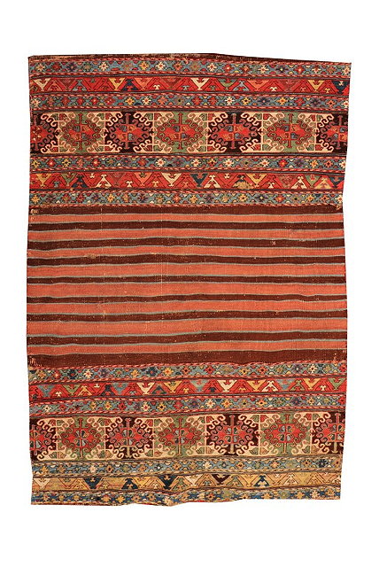 Appraisal: AN ANTIQUE CAUCASIAN FLAT WEAVE SADDLE COVER with horizontal banded