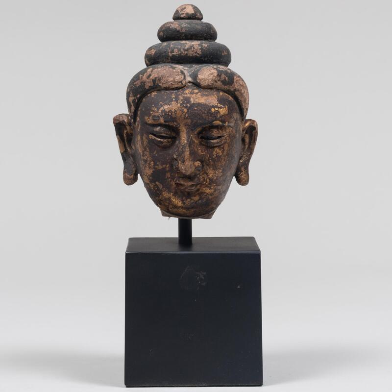 Appraisal: Chinese Gilt and Gesso Head Raised on base The head