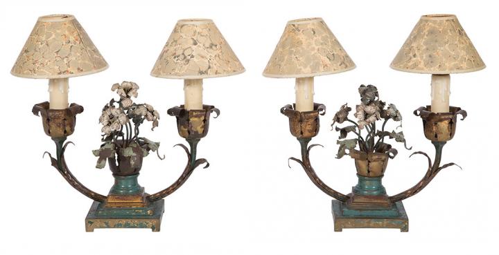 Appraisal: Pair of Tole Lamps Each in the form of a