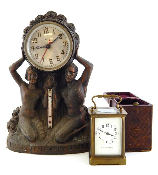 Appraisal: Two early th C clocks c French brass carriage clock