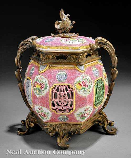 Appraisal: A Chinese Famille Rose Porcelain Covered Lantern with French Gilt