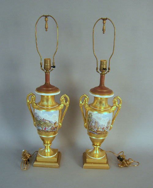 Appraisal: Pair painted porcelain table lamps