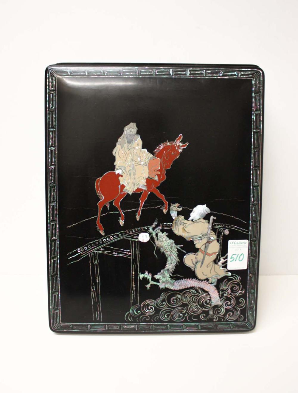 Appraisal: MOTHER-OF-PEARL INLAID BLACK LACQUER LETTER BOX Korean mid- th century