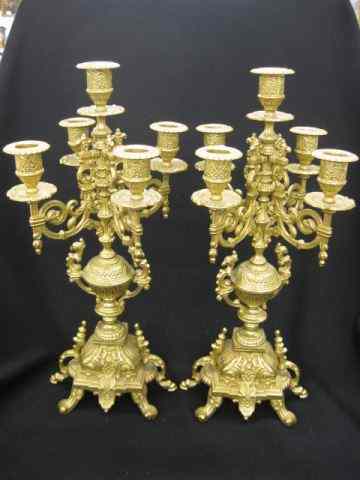 Appraisal: Pair of Brass Candelabra rococo style five light '' tall