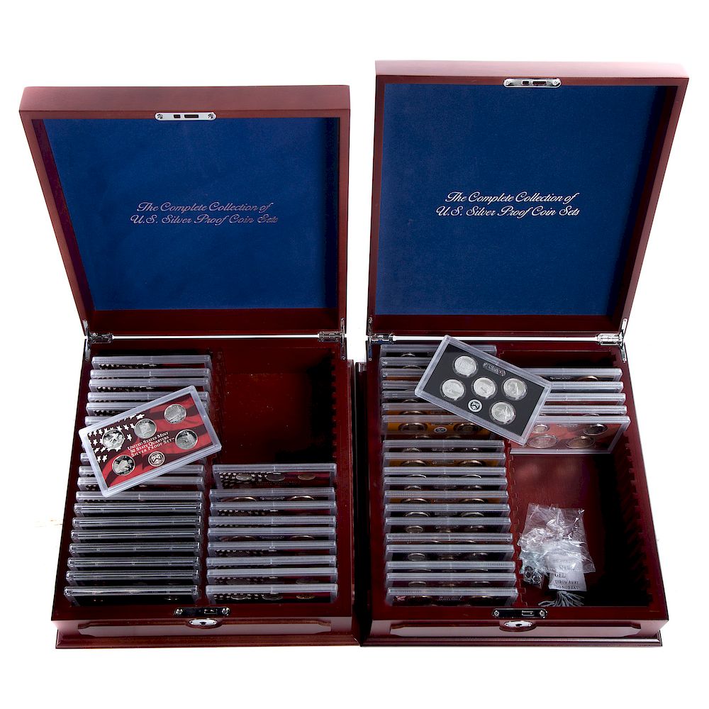 Appraisal: Silver Proof Set Collection - Contained in large wood presentation