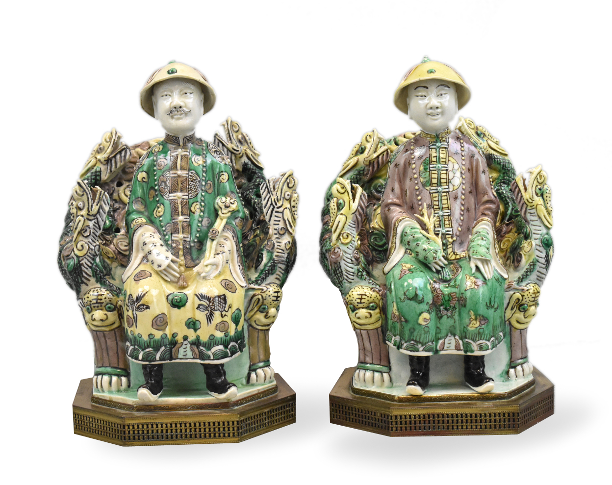 Appraisal: pair of Chinese sancai glazed porcelain figures th C of