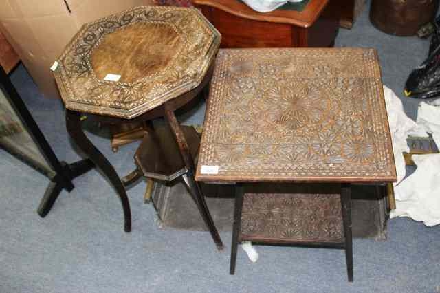 Appraisal: AN ORIENTAL HARDWOOD TABLE the carved square top standing on