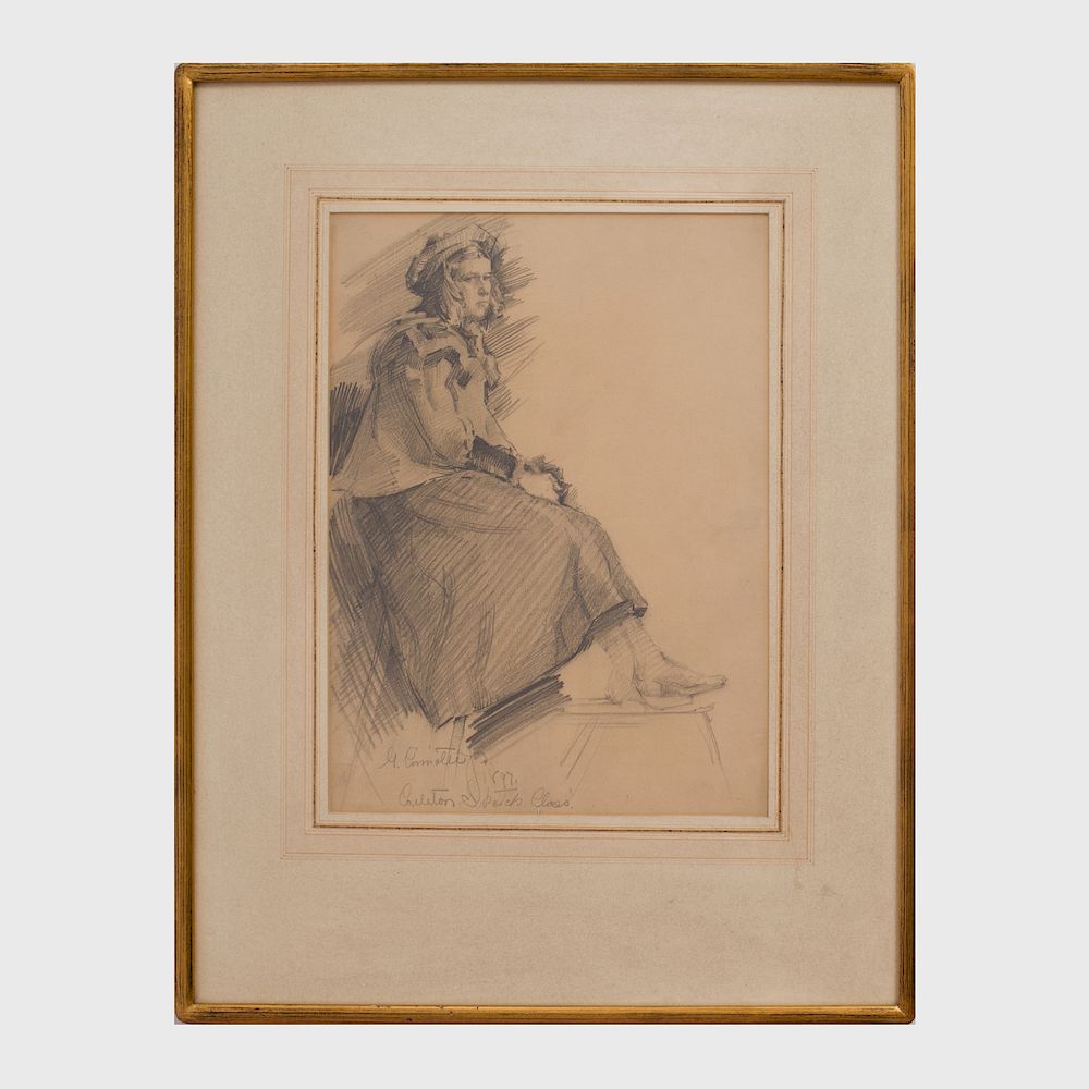 Appraisal: Gustave Cimiotti Jr - Seated Girl Facing Right Pencil on