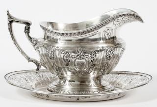 Appraisal: GORHAM MAINTENON SILVER SAUCE BOAT TRAY GORHAM MAINTENON SILVER SAUCE