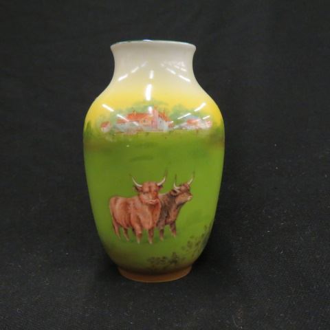 Appraisal: Royal Bayreuth Porcelain Vase cattle farm decor signed excellent