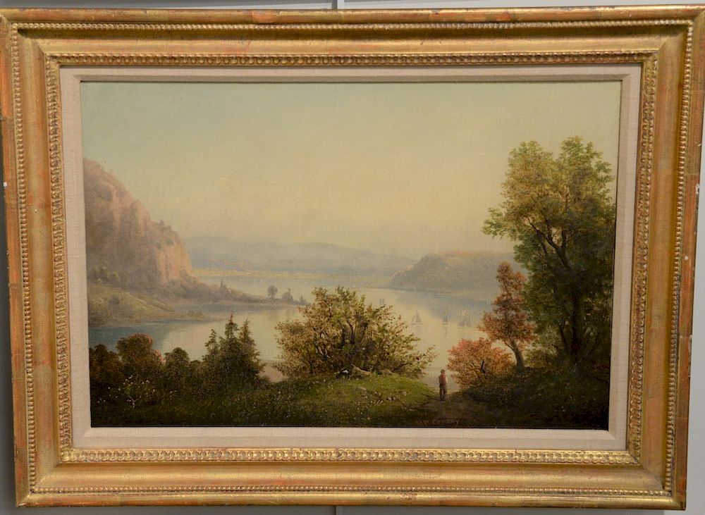 Appraisal: Oil on canvas Hudson River Valley Landscape signed illegibly bottom