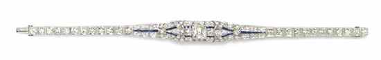 Appraisal: An Art Deco Platinum Diamond and Sapphire Bracelet attributed to