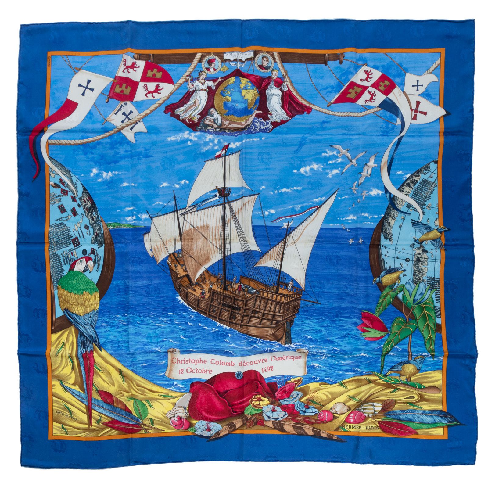 Appraisal: AN HERMES CHRISTOPHE COLOMB SCARF Blue and multicolor Hermes cm