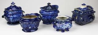 Appraisal: deep blue Staffordshire porcelain sugar bowls-all w damage missing lids