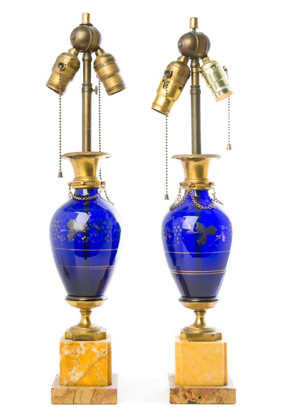 Appraisal: Sale Lot A Pair of Cobalt Blue Glass Baluster Lamps