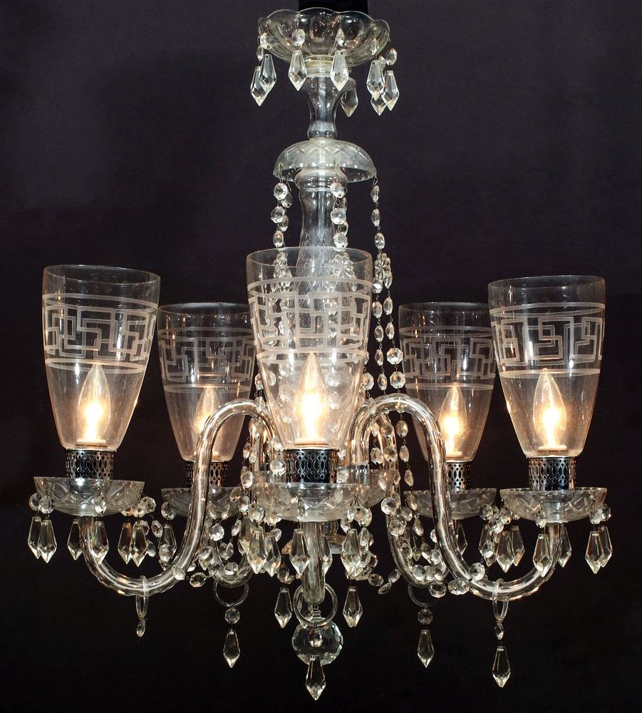 Appraisal: A MID TH C CRYSTAL CHANDELIER WITH ETCHED DECORATION The