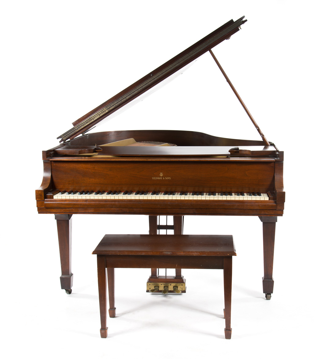 Appraisal: Steinway walnut cased baby grand piano bench dated Model M